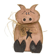 Rustic Wood Sitting Pig with Oink Tag - 12.5"H