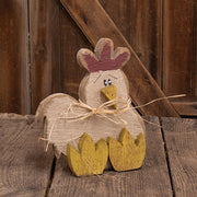 Rustic Wood Sitting Chicken - 11"H