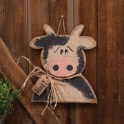 Rustic Wood Hanging Cow Bust With Howdy Tag - 12"H