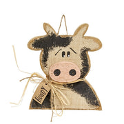 Rustic Wood Hanging Cow Bust With Howdy Tag - 12"H
