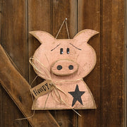 Rustic Wood Hanging Pig Bust with Howdy Tag - 11.5"H