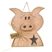 Rustic Wood Hanging Pig Bust with Howdy Tag - 11.5"H