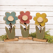 Rustic Wood Daisy on Base - 15.5"H  (3 Count Assortment)