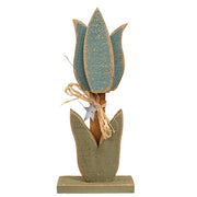 Rustic Wood Tulip on Base - 17.5"H  (3 Count Assortment)