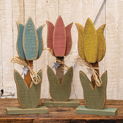 Rustic Wood Tulip on Base - 17.5"H  (3 Count Assortment)