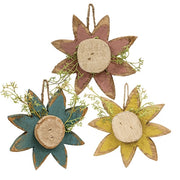 Rustic Wood Hanging Daisy with Greenery - 6.5"  (3 Count Assortment)