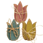 Rustic Wood Tulip Sitter - 8"H  (3 Count Assortment)