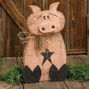 Rustic Wood Sitting Pig with Oink Tag - 19"H
