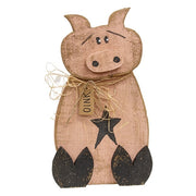 Rustic Wood Sitting Pig with Oink Tag - 19"H
