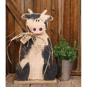 Rustic Wood Cow on Base with Hay Y'all Tag - 24.5"H