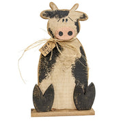 Rustic Wood Cow on Base with Hay Y'all Tag - 24.5"H