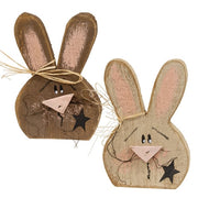 Rustic Wood Bunny Head with Star Sitter - 10"H  (2 Count Assortment)