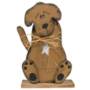 Rustic Wood Sitting Dog on Base with Stars - 22.75"H  (2 Count Assortment)