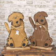 Rustic Wood Sitting Dog on Base with Stars - 22.75"H  (2 Count Assortment)