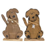 Rustic Wood Sitting Dog on Base with Stars - 22.75"H  (2 Count Assortment)