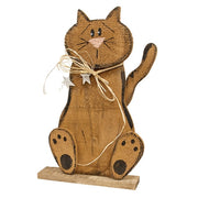 Rustic Wood Sitting Cat on Base with Stars - 24"H  (2 Count Assortment)