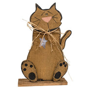 Rustic Wood Sitting Cat on Base with Stars - 24"H  (2 Count Assortment)