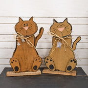 Rustic Wood Sitting Cat on Base with Stars - 24"H  (2 Count Assortment)