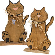 Rustic Wood Sitting Cat on Base with Stars - 24"H  (2 Count Assortment)