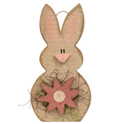 Rustic Wood Hanging Bunny with Daisy - 18"H  (3 Count Assortment)