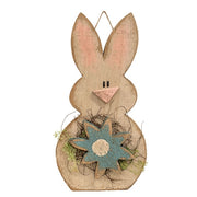 Rustic Wood Hanging Bunny with Daisy - 18"H  (3 Count Assortment)