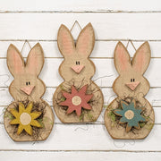 Rustic Wood Hanging Bunny with Daisy - 18"H  (3 Count Assortment)