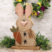 Rustic Wood Happy Spring Bunny with Carrot on Base - 18.75"H