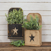 Rustic Wood Flower Pocket with Painted Star - 18.5"H  (2 Count Assortment)
