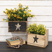 Rustic Wood Flower Bin with Painted Star - 10"L x 8.5"H  (2 Count Assortment)