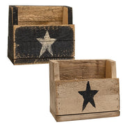 Rustic Wood Flower Bin with Painted Star - 10"L x 8.5"H  (2 Count Assortment)