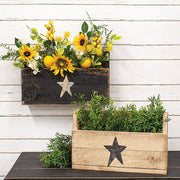 Rustic Wood Flower Bin with Painted Star - 17.75"L x 10.75"H  (2 Count Assortment)