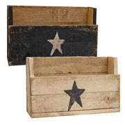 Rustic Wood Flower Bin with Painted Star - 17.75"L x 10.75"H  (2 Count Assortment)