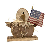 Rustic Wood Baby Eagle on Base with Flag - 10"H
