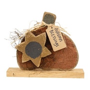 Rustic Wood Autumn Blessings Pumpkin with Sunflower on Base - 9.75"H