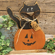 Rustic Wood Time to Get Spooky Black Cat in Jack on Base - 18.5"H