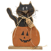 Rustic Wood Time to Get Spooky Black Cat in Jack on Base - 18.5"H