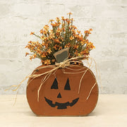 Rustic Wood Jack O Lantern Planter - 9.75"H
