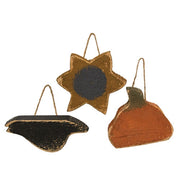 Rustic Wood Pumpkin - Sunflower - or Crow Ornament  (3 Count Assortment)