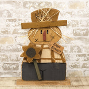 Rustic Wood Happy Harvest Flannel Shirt Scarecrow with Sunflower on Base - 19"H