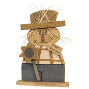 Rustic Wood Happy Harvest Flannel Shirt Scarecrow with Sunflower on Base - 19"H