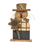 Rustic Wood Hayrides Flannel Shirt Scarecrow with Sunflower on Base - 25"H