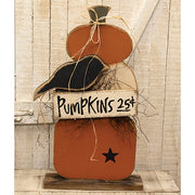 Rustic Wood Pumpkins Stack with Crow on Base - 25"H