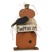 Rustic Wood Pumpkins Stack with Crow on Base - 25"H