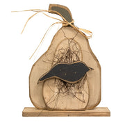 Rustic Wood Layered Pumpkin with Crow Sign on Base - 17"H  (2 Count Assortment)