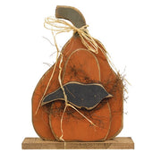 Rustic Wood Layered Pumpkin with Crow Sign on Base - 17"H  (2 Count Assortment)