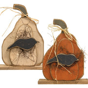 Rustic Wood Layered Pumpkin with Crow Sign on Base - 17"H  (2 Count Assortment)