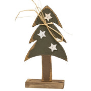 Rustic Wood Christmas Tree with White Stars on Base - 10.75"H