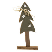 Rustic Wood Christmas Tree with White Stars on Base - 17"H