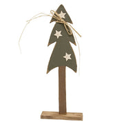 Rustic Wood Christmas Tree with White Stars on Base - 24.5"H
