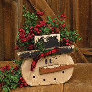 Rustic Wood Snowman Planter Box - 10" H
